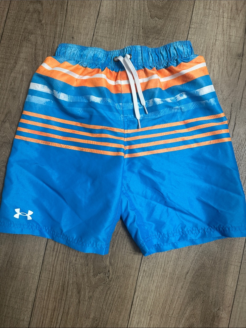 Under Armour size youth large Blue and Orange Boys Swim Shorts EUC